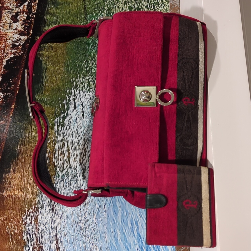 Cesare Piccini Vintage 50s/60s Velvet/Leather Handbag With Matching Wallet